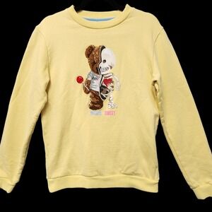 Fifth Loop Bitter Sweet Bear Sweatshirt Mens Small Yellow Textured Graphic Print